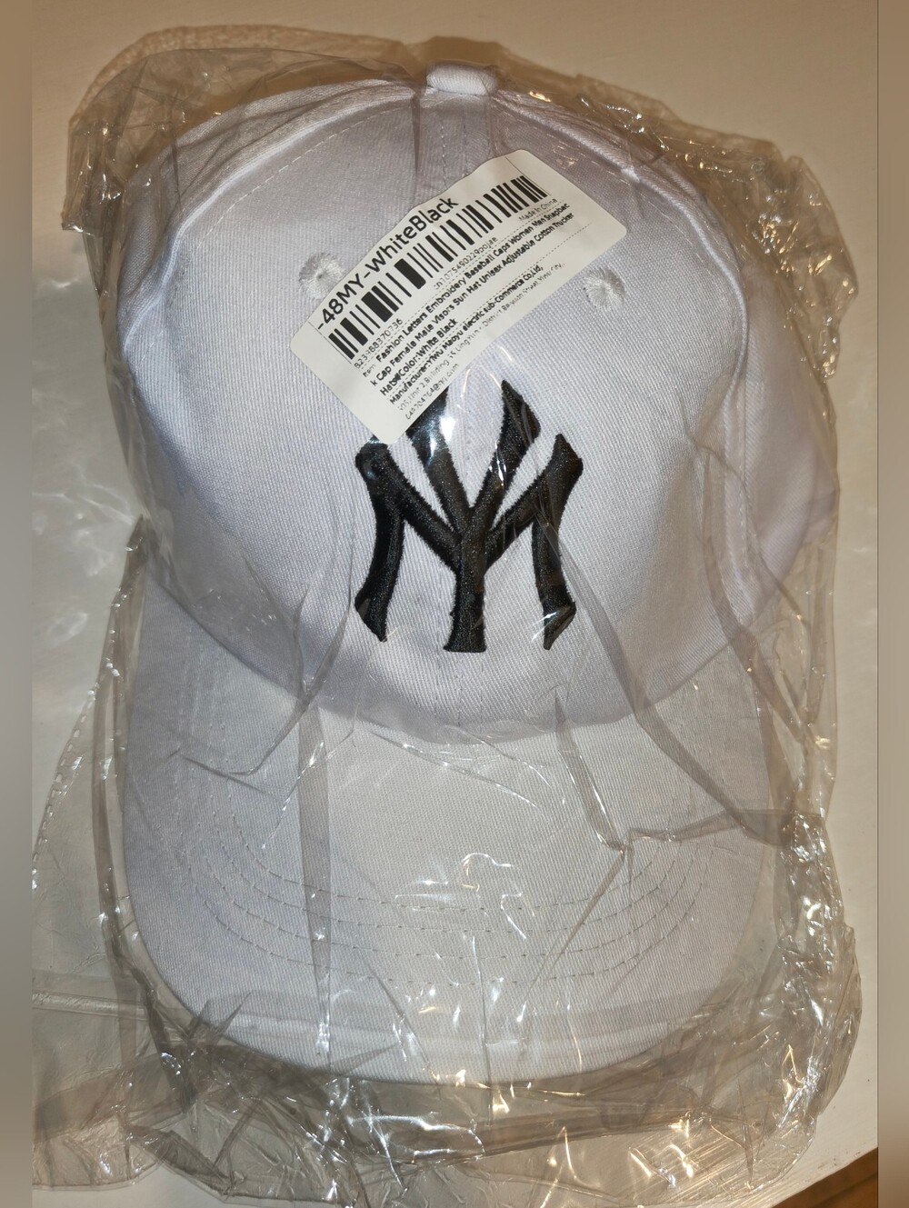 NEW! Unisex White/Black Lettering Baseball Hat Cap NY New York Yankees One Size!